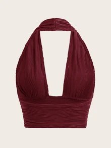 SHEIN ICON Top halter crop unicolor de espalda abierta - Granate - Ver 2
