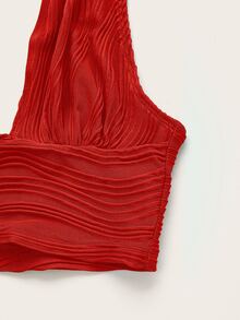 SHEIN ICON Solid Backless Crop Halter Y2k Top - Red - View 5