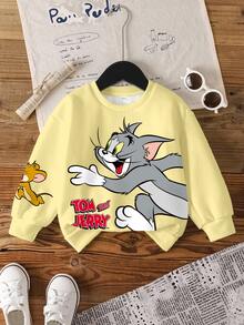 TOM & JERRY X SHEIN Young Boy Cartoon Print Crew Neck Long Sleeve Casual Sweatshirt - White - View 3