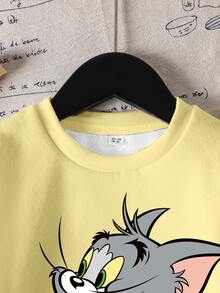 TOM & JERRY X SHEIN Young Boy Cartoon Print Crew Neck Long Sleeve Casual Sweatshirt - White - View 4