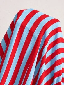 SHEIN CURVE+ Plus Size 22W Plus Size Casual Vertical Striped Drawstring Waist Pants, Suitable For Autumn/Winter Fall - Multicolor - View 3