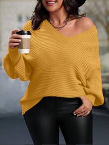 Juhart Suéter de cuello en V de unicolor, casual y versátil de manga larga, para invierno, punto de otoño - Amarillo - Ver 4