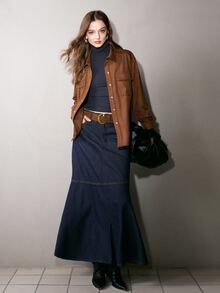 MOTF PREMIUM MINIMALIST ALL-MATCH VERSATILE LONG A-LINE DENIM SKIRT - Navy Blue - View 9