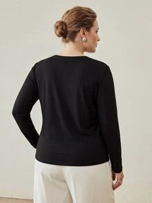 MOTF PREMIUM PLUS SIZE WOMEN'S ELEGANT APPLIQUE KNIT FULL STRETCH T-SHIRT FALL - Black - View 6