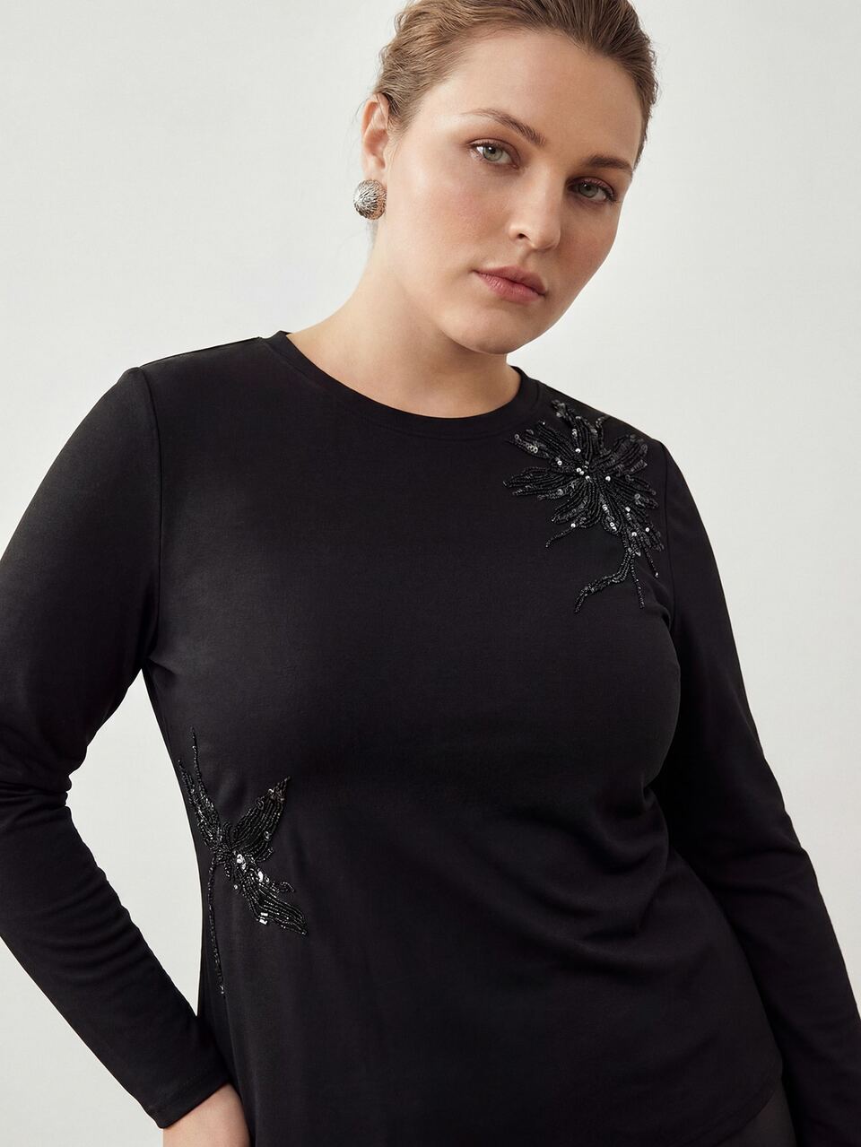 MOTF PLUS SIZE WOMEN'S ELEGANT APPLIQUE KNIT FULL STRETCH T-SHIRT FALL