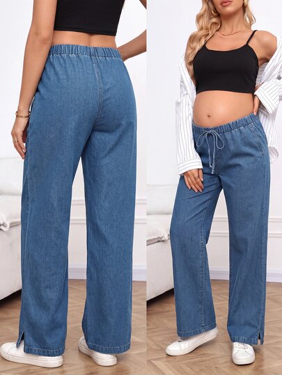 SHEIN Maternity Casual Washed Straight Leg Jeans Cowgirl Outfits For Women Fall/Winter Concert