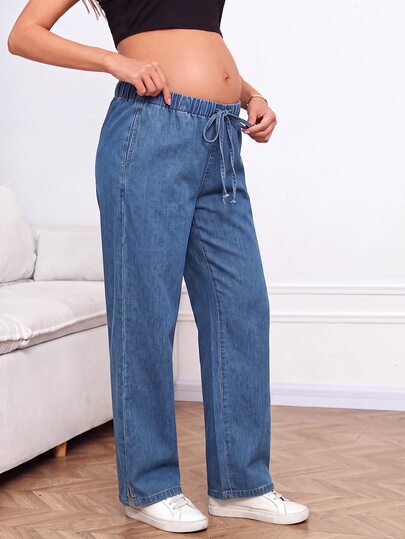 SHEIN Maternity Casual Washed Straight Leg Jeans Cowgirl Outfits For Women Fall/Winter Concert