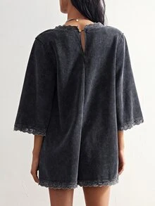 Bohemela Mono de punto de color liso estilo bohemio casual para mujer, gris carbón, para brunch y vacaciones en otoño - Negro - Ver 5