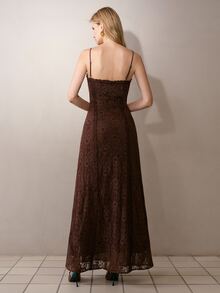 MOTF PREMIUM LACE PATCHWORK BEADED DECOR LONG STRAP DRESS - Coffee - View 7