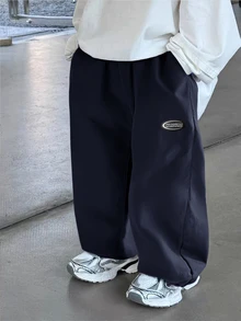 SHEIN Bubblio 1件装男童休闲韩版口袋抽绳腰带宽松舒适长裤，适合日常穿着、上学、外出、运动、春秋季节穿着。 - 藏蓝色 - 查看 1