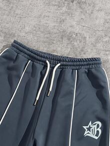 SHEIN Coolqubz 青少年男孩秋季風格兩件套服裝，藍灰色拉鍊連帽衛衣外套與配套長褲套裝，休閒運動風運動服 - 霧霾藍 - 查看 7