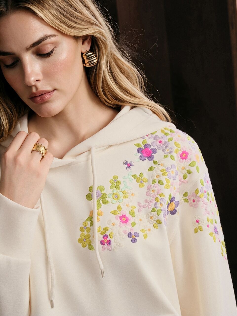 Anewsta Sudadera casual de manga larga con capucha y cordón, estampado floral, para uso diario de mujer