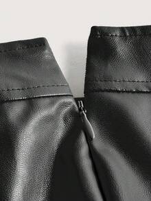 SHEIN X Antonella SHEIN ICON Solid PU Leather Pleated Skirt - Black - View 5