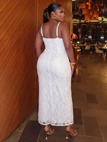 Slaydiva Plus Bustier Lace Cami Dress - White - View 3