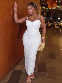 Slaydiva Plus Bustier Lace Cami Dress - White - View 6