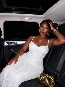 Slaydiva Plus Bustier Lace Cami Dress - White - View 2