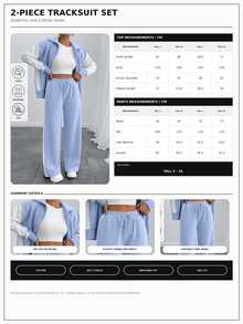 SHEIN Tall Size Women Contrast Color High Neck Zipper Detailed Sweatshirt And Sweatpant - Baby Blue - View 12