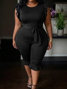 Slaydiva Jumpsuit cổ tròn tay bèo gợi cảm size lớn - màu đen - Xem 9