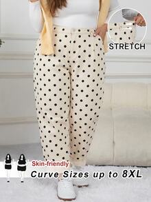 SHEIN CURVE+ 大尺碼女款波點口袋休閒牛仔褲 1960s 1920s 90s 復古風 日常穿著 派對 婚禮賓客 早午餐 生日 牛仔女郎 白色 秋季 - 杏色 - 查看 11