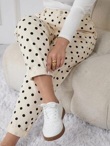 SHEIN CURVE+ 大尺碼女款波點口袋休閒牛仔褲 1960s 1920s 90s 復古風 日常穿著 派對 婚禮賓客 早午餐 生日 牛仔女郎 白色 秋季 - 杏色 - 查看 5