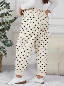 SHEIN CURVE+ 大尺碼女款波點口袋休閒牛仔褲 1960s 1920s 90s 復古風 日常穿著 派對 婚禮賓客 早午餐 生日 牛仔女郎 白色 秋季 - 杏色 - 查看 2