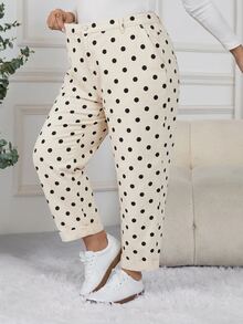 SHEIN CURVE+ 大尺碼女款波點口袋休閒牛仔褲 1960s 1920s 90s 復古風 日常穿著 派對 婚禮賓客 早午餐 生日 牛仔女郎 白色 秋季 - 杏色 - 查看 6