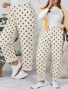SHEIN CURVE+ 大尺碼女款波點口袋休閒牛仔褲 1960s 1920s 90s 復古風 日常穿著 派對 婚禮賓客 早午餐 生日 牛仔女郎 白色 秋季 - 杏色 - 查看 1