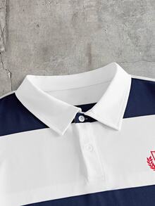 FRESIVO Men's Digital Print Number Loose Knit Long Sleeve Polo Shirt - Blue and White - View 6