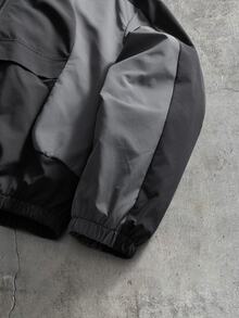 FRESIVO Men's Letter Pattern Contrast Color Long Sleeve Zip-Up Half-Placket Casual Jacket - Black - View 6