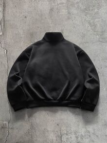 FRESIVO 男士休閒百搭純色半拉鍊立領運動衫 - 黑色 - 查看 3