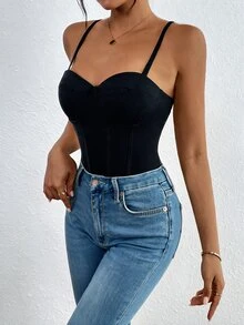 SHEIN Unity 女士纯色休闲百搭日常连体衣 - 黑色 - 查看 6