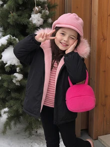 Emery Rose Kids Emery Rose Kids 女童素色休閒連帽拉鍊加厚外套，秋冬款 - 黑色 - 查看 4