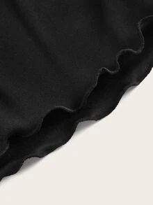 SHEIN ICON Solid Halter Neck Lettuce Trim Mesh Spring Top - Black - View 5