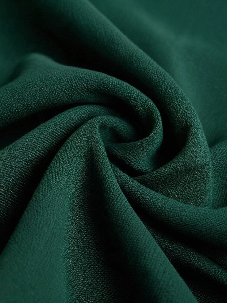 SHEIN Petite Size Women's Dark Green Solid Color Shawl Collar Long Sleeve Blazer And High Waist Pants Casual Suit Set With Pocket Details - Dark Green - View 5