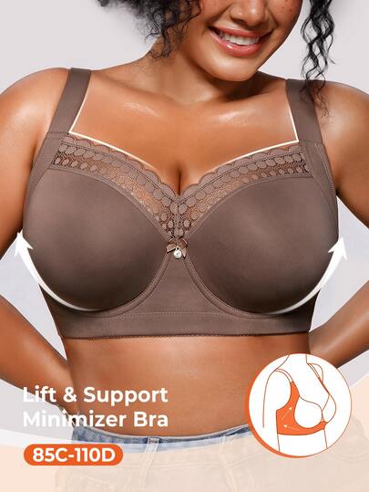 Bareli Dear Plus Size Underwire Lace Patchwork Non-Slip Wide Strap Bra, 1pc