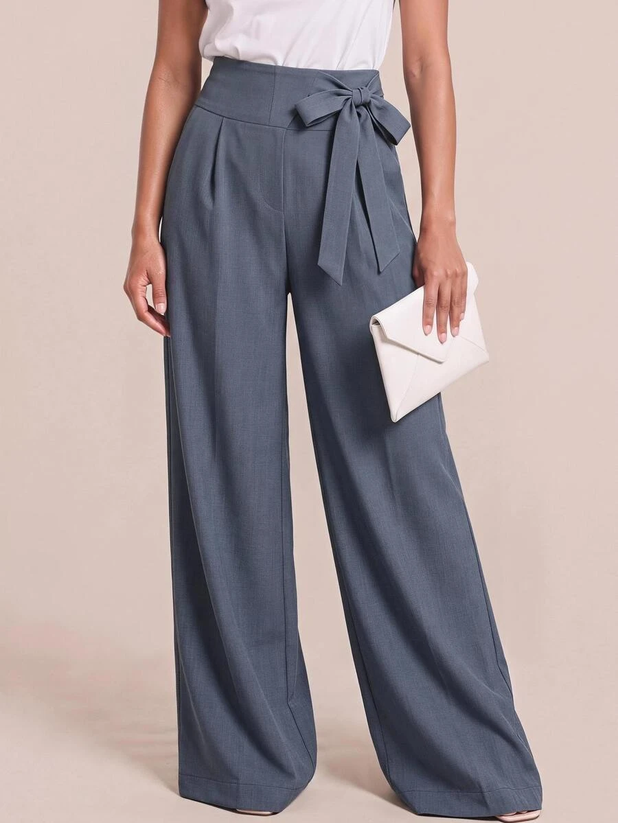 Juhart Plus Size Design Front Knot Side Zipper Straight Leg Pants Fall - Grey - View 1