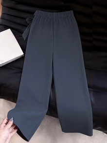 Juhart Plus Size Design Front Knot Side Zipper Straight Leg Pants Fall - Grey - View 2
