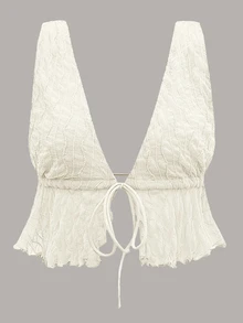 SHEIN ICON 前繫帶露背背心上衣 - 米色 - 查看 1