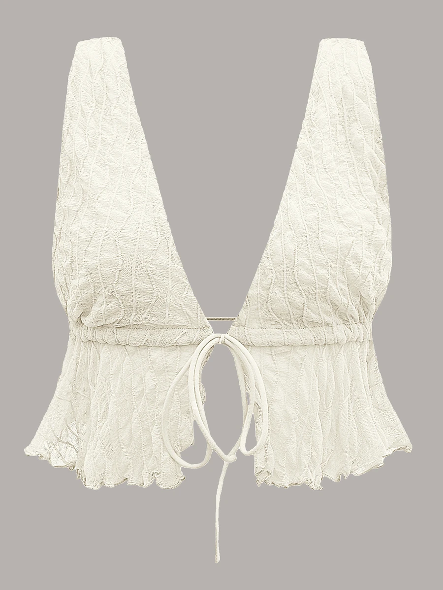 SHEIN ICON 前繫帶露背背心上衣 - 米色 - 查看 1