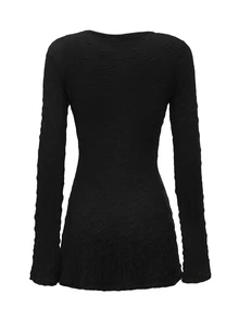 SHEIN ICON 91s Bell Sleeve Tie Front Textured Sheer Black Top - Black - View 2