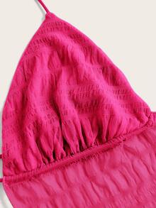 SHEIN ICON Split Hem Tie Backless Mesh Halter Top - Hot Pink - View 4