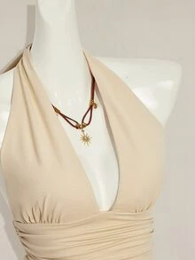 SHEIN ICON 万圣节女士露背吊带黑色娃娃衫 - 杏色 - 查看 9