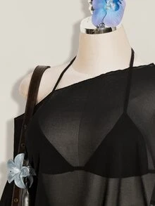 SHEIN ICON 2-teiliges Set für Damen im Y2K-Stil, schwarz, sexy, für Festivals, Partys, Strandclub, Chiffon-Camisole-Top mit Bindeträgern - Schwarz - Übersicht 4