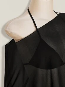 SHEIN ICON 2-teiliges Set für Damen im Y2K-Stil, schwarz, sexy, für Festivals, Partys, Strandclub, Chiffon-Camisole-Top mit Bindeträgern - Schwarz - Übersicht 5