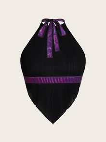 SHEIN ICON Concert Outfits Metallic Bandana Hem Halter Top - Purple - View 2