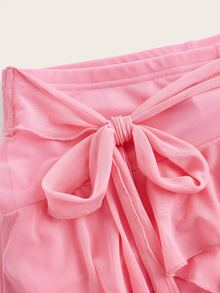 SHEIN ICON 女士多层荷叶边低腰 Y2K 迷你黑色半身裙 - 粉色 - 查看 3