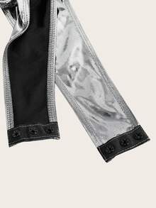 SHEIN ICON Mock Neck Asymmetrical Hem Metallic Bodysuit - Silver - View 8
