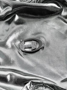SHEIN ICON Mock Neck Asymmetrical Hem Metallic Bodysuit - Silver - View 9