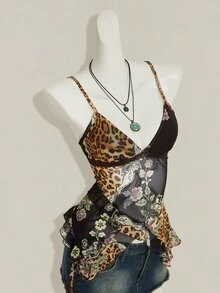 SHEIN ICON 女款度假風腰果花卉印花荷葉邊細肩帶背心，7月4日美國國慶女裝，可愛夏季穿搭 - 彩色 - 查看 6