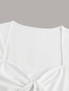 SHEIN ICON Y2k Cute Front Drawstring Sweetheart Sheer T-Shirt Festival Fall Outfits - White - View 4